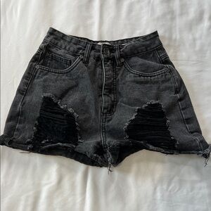 Cotton On High Flashback Distressed Black Denim Shorts